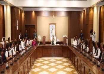 Chief Minister Dr. Mohan Yadav interacting with students at the Madhya Pradesh Legislative Assembly
