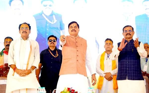 Chief Minister Dr. Mohan Yadav addressing a public gathering in Panna