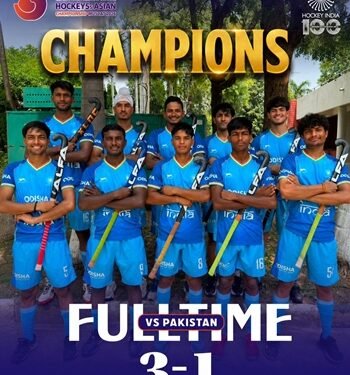 Indian sub-junior men's and women's hockey teams celebrating their victories