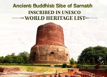 An image of the ancient Buddhist site at Sarnath, symbolizing India's rich heritage and spiritual legacy