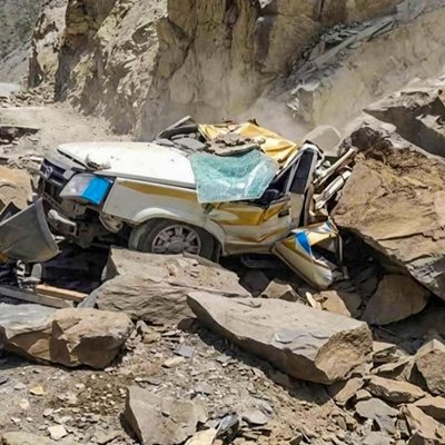 A mountainous landscape with rescue teams