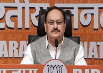 Union Minister JP Nadda speaking at a press conference