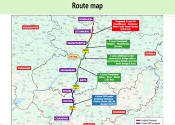 A map showing the Muzaffarpur-Sitamarhi-Sonbarsa section of NH-22 in Bihar