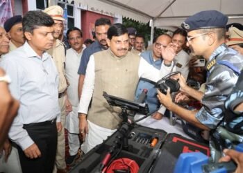 Chief Minister Dr. Mohan Yadav inspecting disaster management equipment