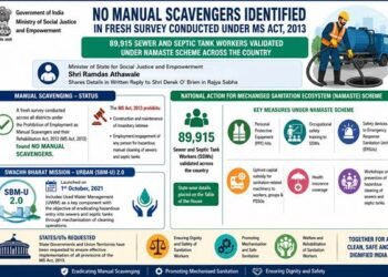 A group of Sewer and Septic Tank Workers receiving training and equipment for mechanised sanitation work under the National Action for Mechanised Sanitation Ecosystem (NAMASTE) Scheme