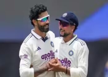 Cricket players in action during the first Test between India and Sri Lanka