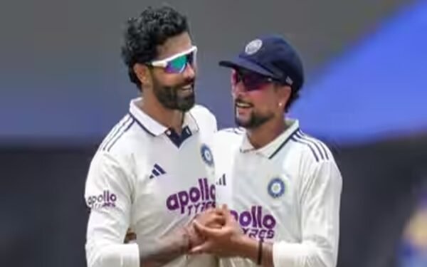 Cricket players in action during the first Test between India and Sri Lanka