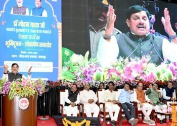 Chief Minister Dr. Mohan Yadav addressing a gathering in Jabalpur