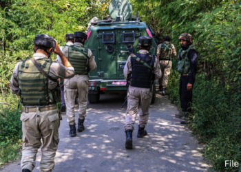 Security forces conducting a search operation in Billawar forests near Udhampur-Kathua border, Jammu and Kashmir
