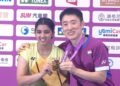 Tanvi Sharma celebrating with the Taipei Open trophy