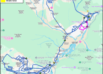 Map of Haridwar and Rishikesh showing drive test routes