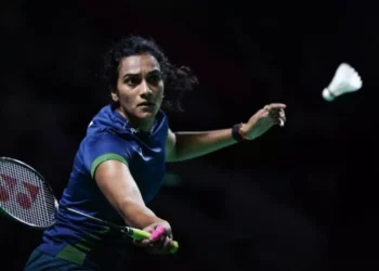 P V Sindhu playing badminton