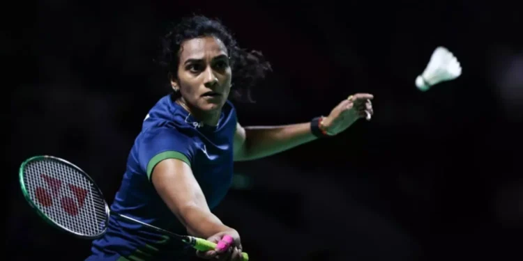P V Sindhu playing badminton
